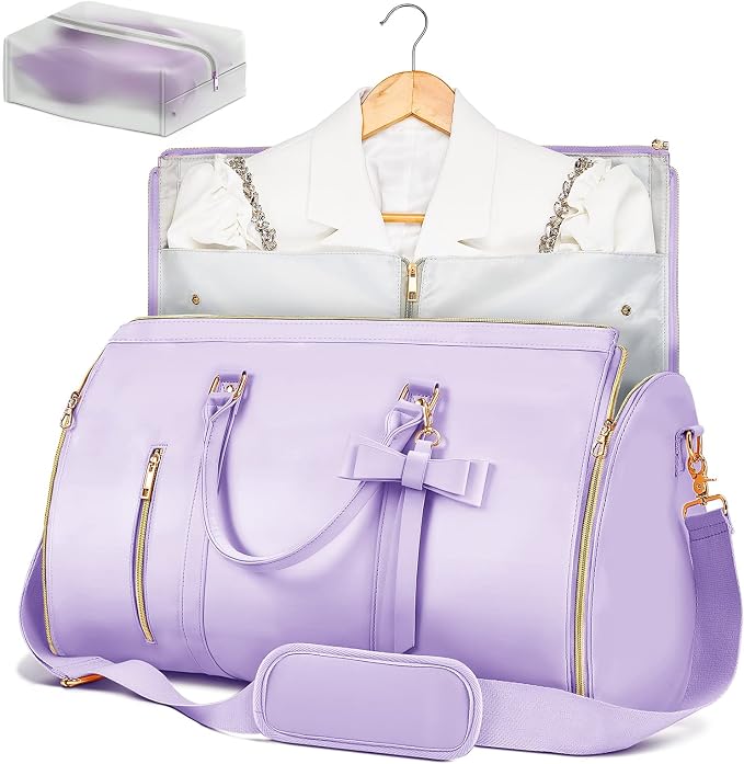 Garment Bags for Travel for Women, Stylish Garment Duffle Bag, Convertible & Foldable 2 in 1 PU Suit Bag For Hanging Clothes, Business Trip Bag With Toiletry Pocket & Shoes Compartment, Purple by STHMEOOHT