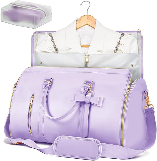 Garment Bags for Travel for Women, Stylish Garment Duffle Bag, Convertible & Foldable 2 in 1 PU Suit Bag For Hanging Clothes, Business Trip Bag With Toiletry Pocket & Shoes Compartment, Purple by STHMEOOHT