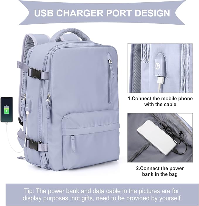 WONHOX Carry on Travel Laptop Backpack Personal Item Size for Women Men Flight Approved,Backpack for Women Travel Bag Hiking Outdoor Sports Rucksack Casual Daypack, Taro Purple - Image 3