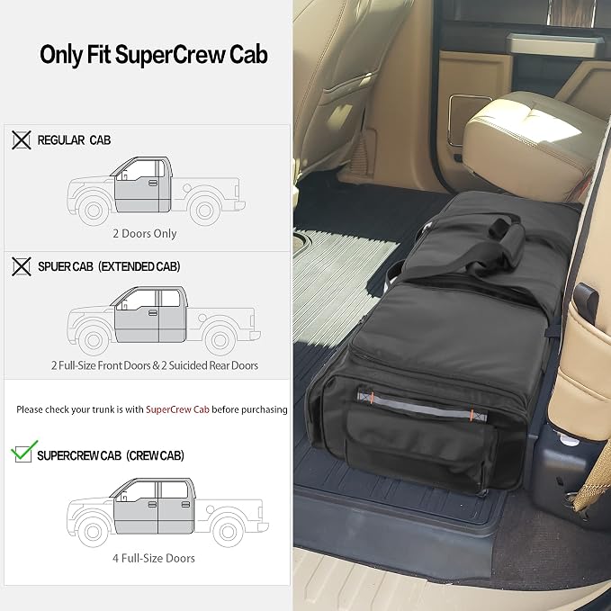 samdew Under Seat Storage Bag for SuperCrew Cab & Crew Cab, Large, Bag Only | Back Seat Organizer for Most Full Size Trucks, Dual-Compartment, with 2 Inner Dividers, Anti-slip Bottom & Multi-pockets - Image 2