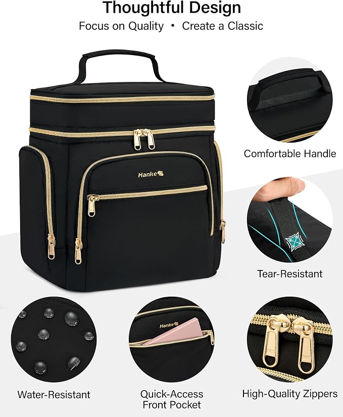 Hanke Large Toiletry Bag for Women Travel, Double Layer Organizer with Wide Opening for Full-Size Cosmetics & Toiletries, 12.2L Water-Resistant Makeup Bag,Black - Image 8