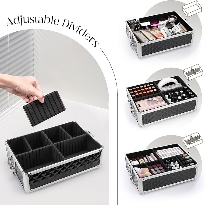 Faquenc Cosmetology Case on Wheels 3 in 1 Rolling Makeup Train Case Nail Tech Makeup Organizers Storage Cart Cosmetic Trolley Travel Barber Suitcase for Make up Artist Manicure Hair Lockable, Black - Image 4