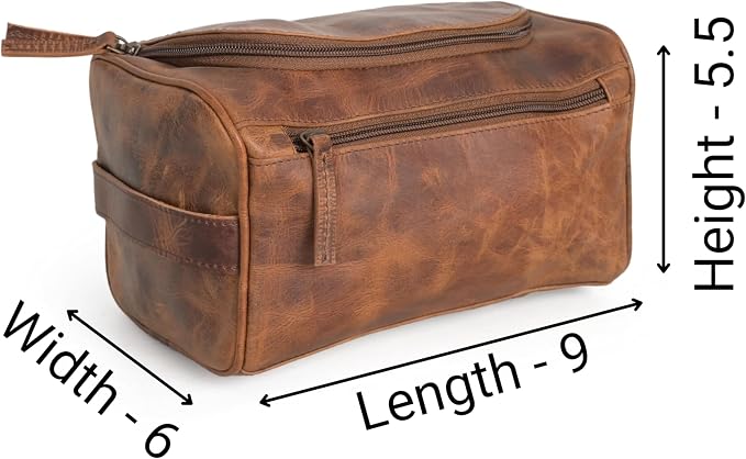 (9 inch Medium Size) Real Grain Leather Toiletry Bag for Men, Dopp kit with Waterproof Lining, Toiletries Organizer, Grooming Travel Bag Pouch, Bathroom Shaving Kit Zipper Bag - Image 2