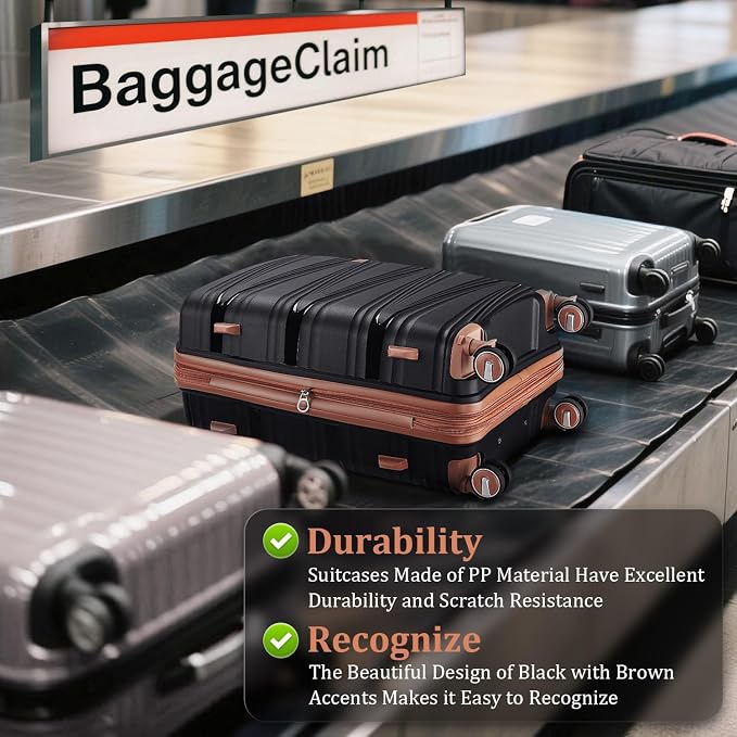 TRAVELEO 4 Piece Luggage Set PP Hardshell, Expandable Suitcase Set (20/24/28) with 14" Cosmetic Case, Lightweight Spinner Wheels with TSA Lock, Detachable Wheels for Nesting Storage (Black) - Image 3