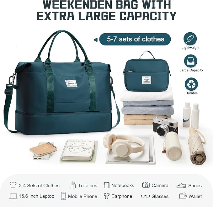 Travel Duffel Bag with Shoes Compartment,Weekender Bags for Women Travel | Overnight Carry-On Bag with Toiletry Bag & Wet Pocket & Trolley Sleeve,Extra Large - Image 3