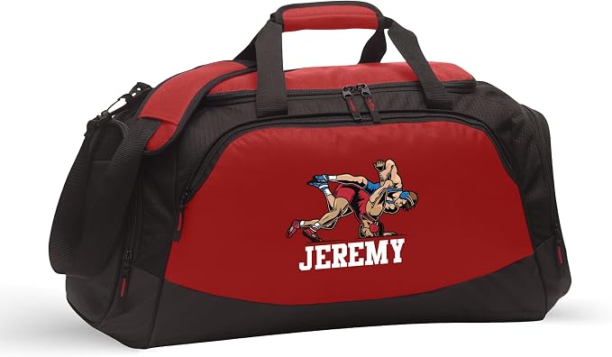 Alterd Industries Wrestling Duffel Bag - Personalized Wrestler Gym Bag, Girls Wrestling, wrestling bags for boys, Water Bottle, Backpack, Accessories (Male Wrestler, Red/Black, Gym Bag Only) by VitalSignsNW