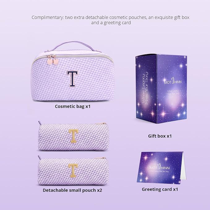 Personalized Gift Travel Makeup Bag: Initial Makeup Organizer Bag for Women | 3-in-1 Custom Make up Bag Set - Vegan Leather Travel Cosmetic Bag - Luxury Gift for Women – Birthday, Anniversary, Graduation - Image 5