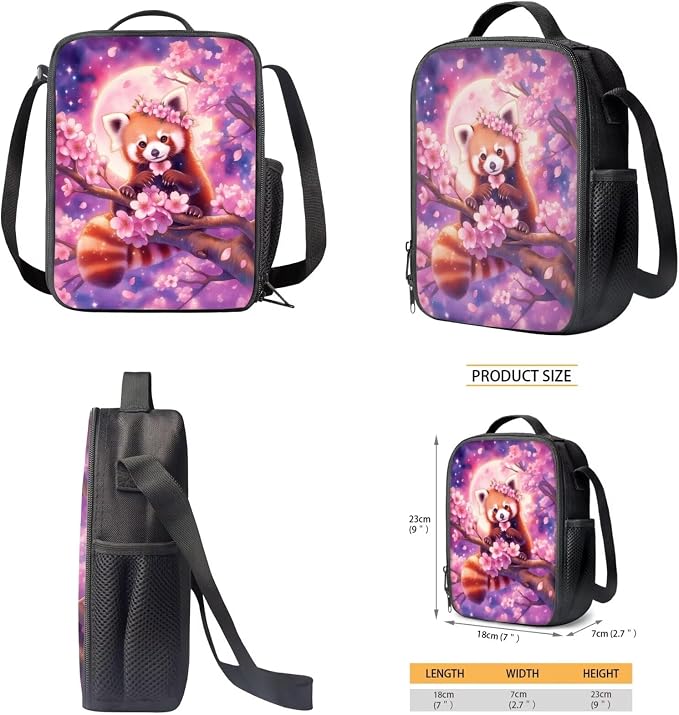 Kawaii Red Panda Cherry Blossom Girls 4Pcs School Backpack with Lunch Box 17 Inch School Bag and Pencil Case Water Bottle Pouch, Cute Floral Animal Bookbag Elementary Kindergarten - Image 5