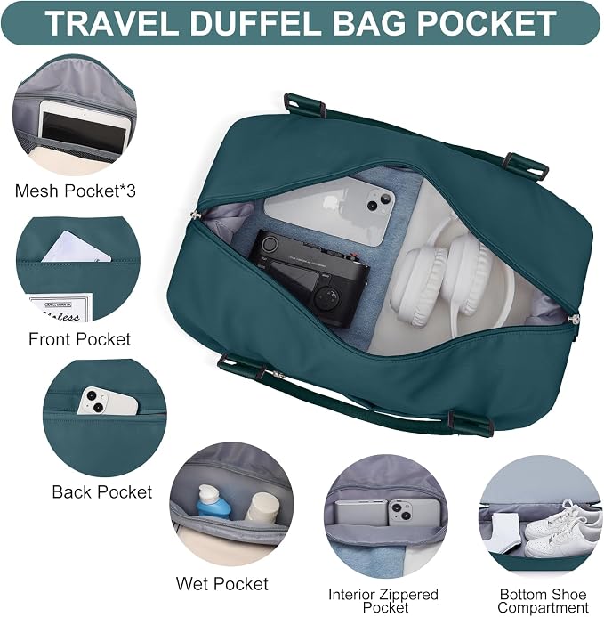 Weekender Bags for Women,Travel Duffle Overnight Bag with Shoe Compartment | Personal Item Carry On Bag,Gym Bag,3 Pcs Set - Image 5