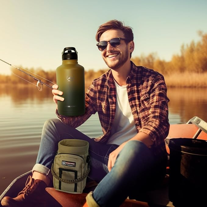 NATURE PIONEOR 64 oz Insulated Water Bottle with Carrier Bag & 3 Lids | 18/8 Food-grade Stainless Steel, Double Vacuum Insulation, 3 Leak-proof Lids, Strap, Camping, Hiking, Gym, Work - Image 6