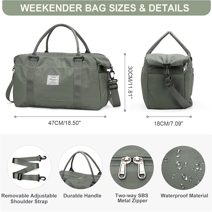 Travel Duffel Bag, Carry On Overnight Weekender Bags for Women | Travel Bag with Wet Pocket & Trolley Sleeve, For Spirit Airlines 18x14x8 Personal Item Bag - Image 3