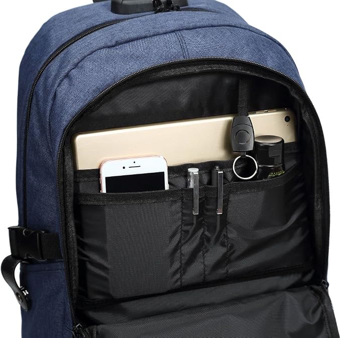 Varietyathletics 19" Laptop Backpack and Organizer Case Set USB Headset Port Anti-Theft Waterproof Travel Work College (Navy) - Image 5
