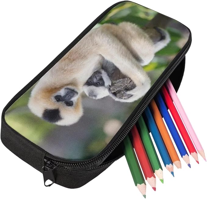 Girls Boys School Backpack with Lunch Box Pencil Case Comfy Padded Lightweight Whitecheeked Gibbon Backpack Set Kids Cute Bookbag Insulated Lunch Bag Student Large Capacity Daypack 17 Inch - Image 5