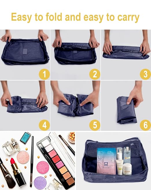 8-in-1 Suitcase Organiser Set for Travel, Clothes Bags, Packing Cubes, Luggage Organisers for Clothes, Shoes, Underwear, Cosmetics, Dark Blue - Image 6