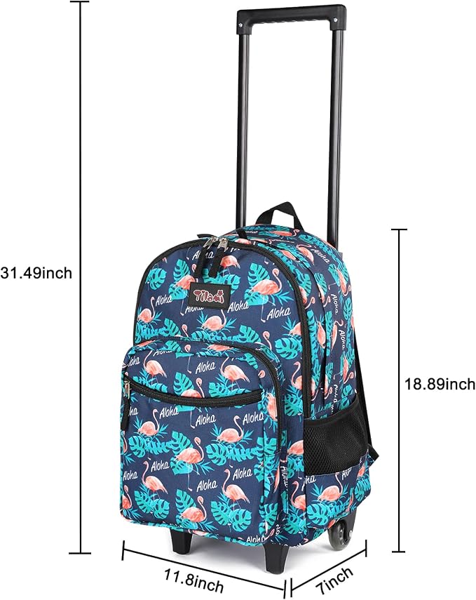 Tilami Rolling Backpack 18 inch Double Handle with Lunch Bag Wheeled Kids Backpack, Flamingo Black - Image 7