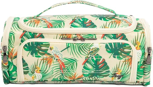 Lug Trolley Cosmetic Case for Travelers – Accordion Brush Pocket, Trolley Sleeve, 100% Polyester – TROPICAL BIRDS CREAM by Lug