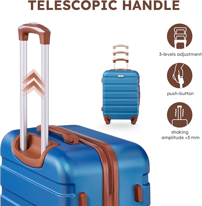 Suitour 4 Piece Luggage Sets, Hard Shell Suitcase Set with Spinner Wheels 16 20 24 28inch Travel Sets(Blue Brown) - Image 4