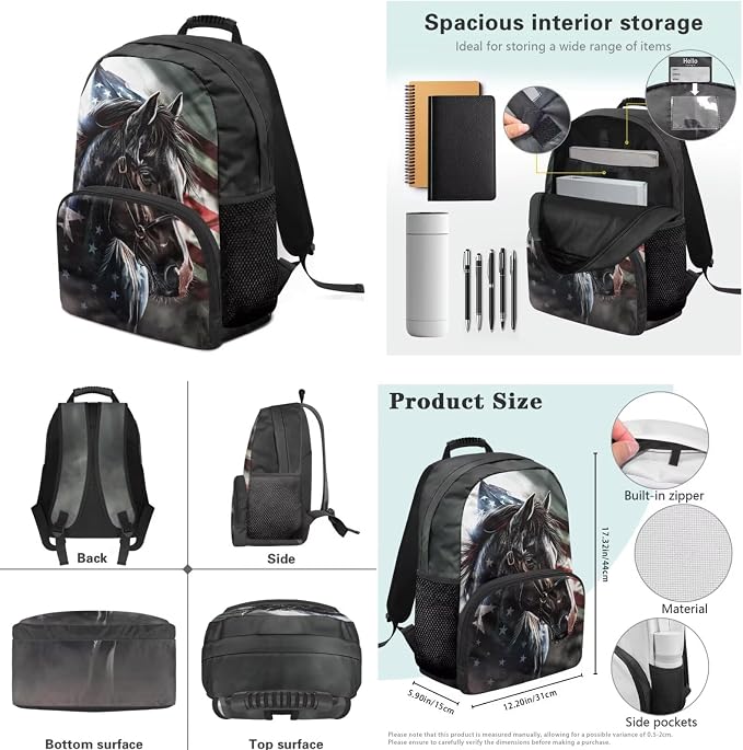Cool Horse Backpack with Lunch Bag for Boys School Backpack for Kids Cool Animal School Bag for Preschool Primary Kindergarten Boys 4 in 1 School Bag Set fot Boys 6-11 Kids Travel 17 inch - Image 7