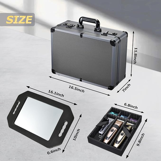 Yueieoun Professional Barber Case with Barber Clipper Tray Organizer, 6 Adjustable Clipper Slots & 8 Shear Holders, Portable Barber Carrying Case for Hair Tools & Supplies with Combo Locks - Image 6