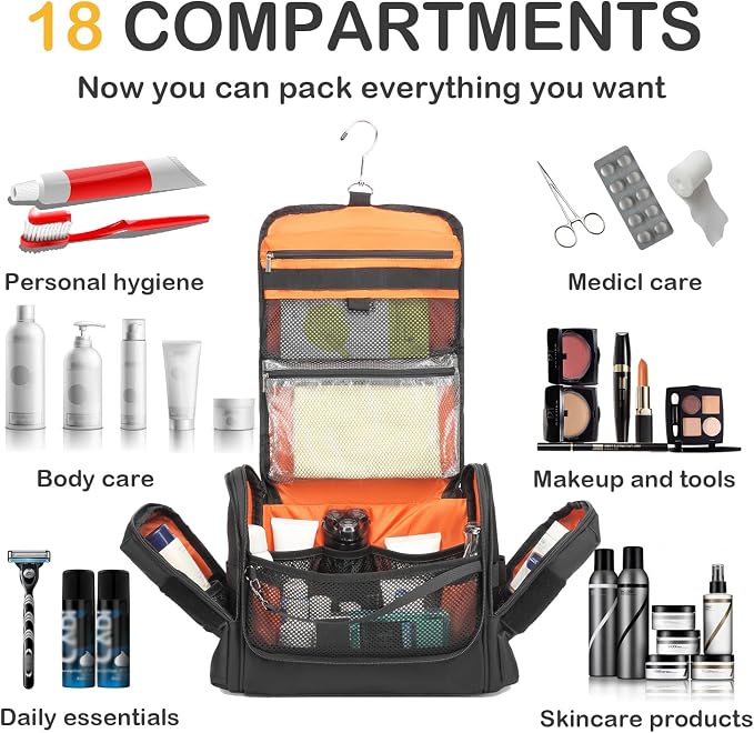 Tactical Toiletry Bag for Men, Hanging Dropp Kit Mens Toiletry Travel Bag for Toiletries, Traveling & Shaving Kit, Hygiene Bag Shower Bathroom Organizer with Handle & Swivel Hook, Black - Image 4