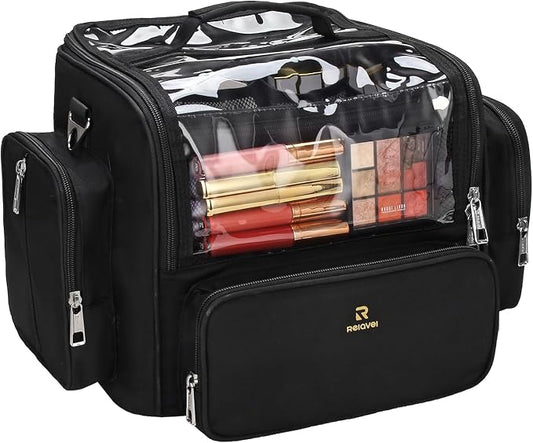 TANTO Makeup Brush Bag, Extra Large Makeup Case Professional Makeup Artist Bag Stand-up Cosmetic Bag Travel Makeup Brush Case with Shoulder Strap and Adjustable Divider by TANTO