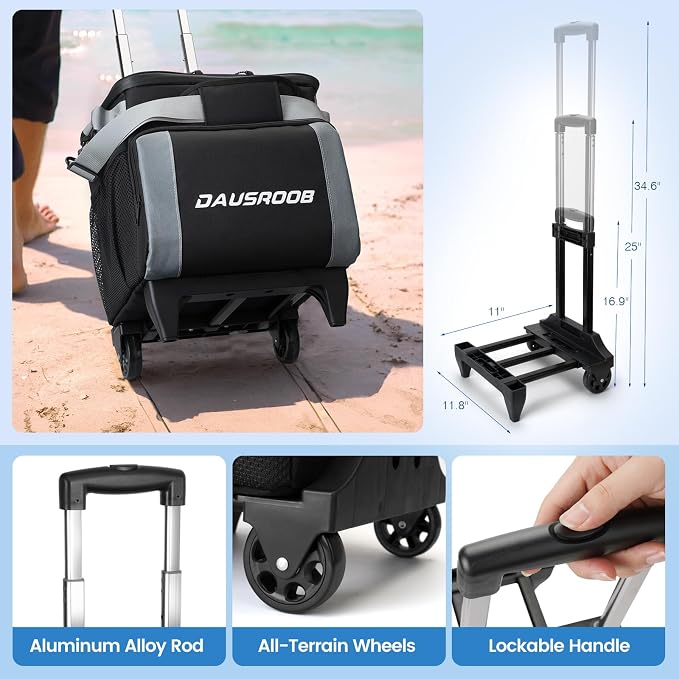 Rolling Cooler with Wheels and Handle, Heavy Duty Leakproof Soft-Sided Cooler, 12Hrs Ice Retention & Enhanced Stability, Insulated Travel Cooler for Camping,Grocery,Beach,Outdoor - Image 6