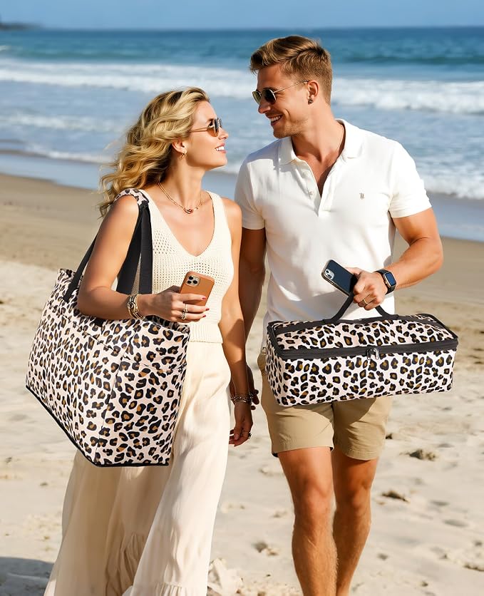 ISEYOU Beach Bag with Cooler, 49L Large Waterproof Sandproof Tote with Zipper, Foldable Travel Bag for Beach, Pool, Picnic - Image 2