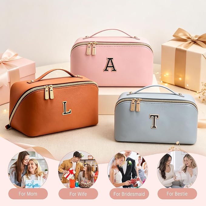 BOYATU Personalized Travel Makeup Bag: 3-in-1 Cosmetic Bag Gift for Women | Initial Make up Bag Organizer - Custom Letters A-Z - Flat Open Portable Toiletry Bag for Birthday Graduation Anniversary - Image 9