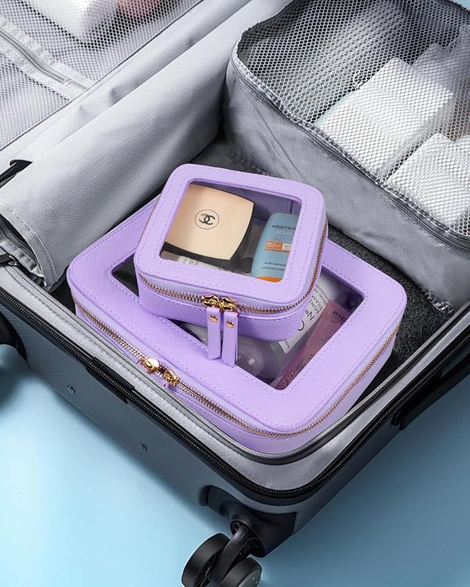 LETGO 2 Pack Clear Travel Toiletry Bag for Women,Large & Mini Waterproof PU TSA Approved Cosmetic Pouches, Portable Beach Vacation Makeup Organizer Set,See Through Skincare Sunscreen Bags for Women - Image 3