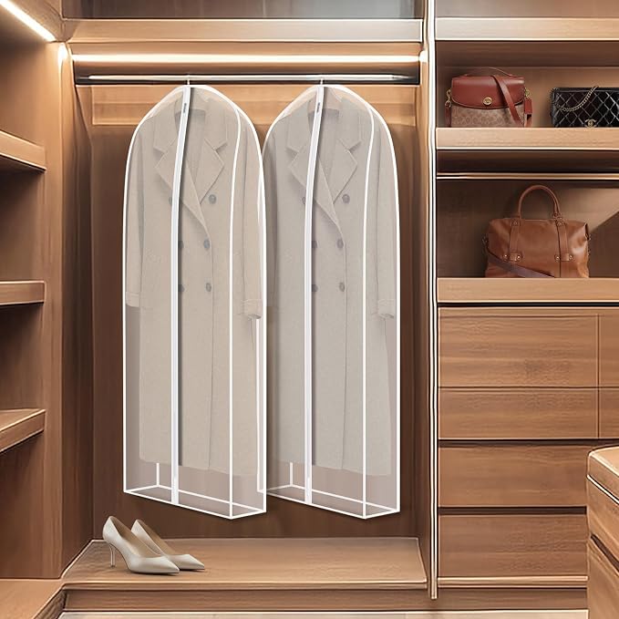 Zilink Breathable Leather Jacket Coat Storage Bags 60” Dress Bags for Gowns Long Dust Covers for Hanging Clothes with 7" Gussted Wrinkle Free for Leather Jacket Fur Coat Puffy Dress Storage, Set of 2 - Image 6