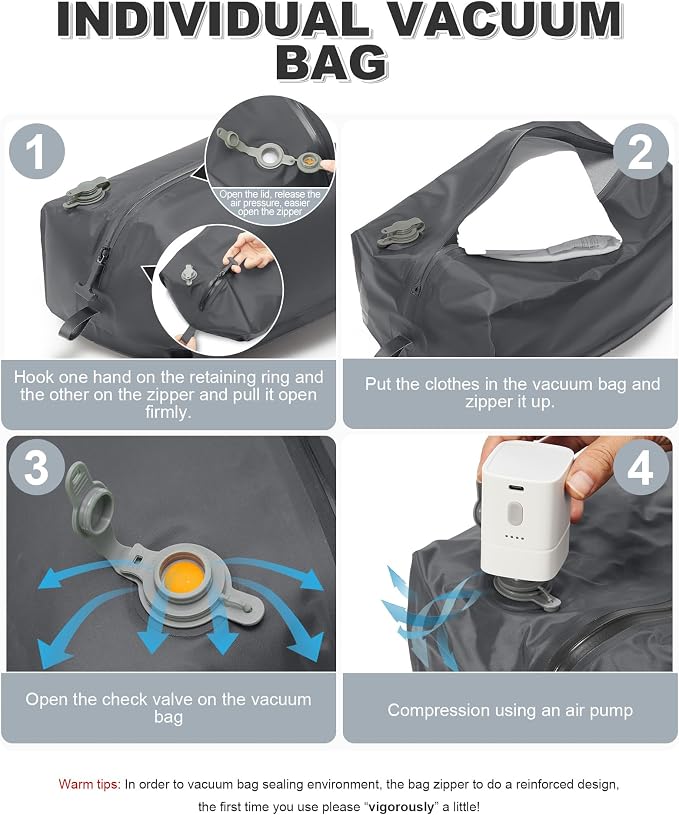 VGCUB Vacuum Backpack Travel with Pump, Vacuum Seal Compression Bags Laptop Backpack Personal Item - Image 3