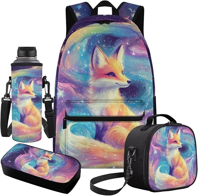 Galaxy Fox 5th Grade Backpacks for Girls 17 Inch Bookbag Set for Elementary School Kids Girls Backpack and Lunch Box Set of 4 Lightweight Backpack for School Ages 8-10 10-12 - Image 2