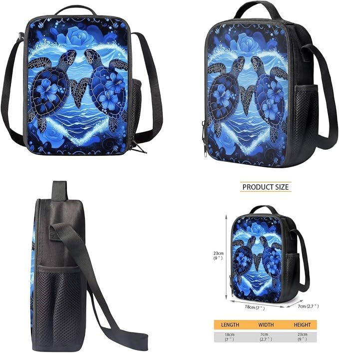 Rose Hibiscus Flower Turtle Print Backpack Set for Student Schoolbag Large Capacity Bookbag Lunch Box Pencil Case 17 Inch Travel Laptop Backpacks Rucksack Casual Daypack - Image 4