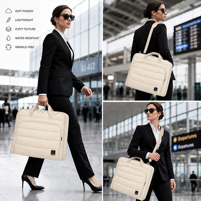 Travel Garment Bag for women,Lightweight Puffy Carry on Garment Bag for Hanging Clothes,44.7'' Waterproof Travel Suit Bag with Shoulder Strap,2 in 1 Foldable Duffle Bag,Beige - Image 7