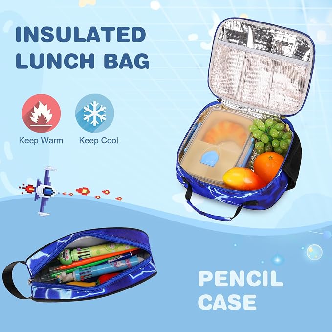 Bevalsa Kids Backpack for Boys with 14oz Insulated Bottle, Gamer Backpack School Bags for Kids & BPA-FREE Stainless Steel Metal Bottle with Straw Lid for Elementary Middle School Student (Lightning) - Image 5