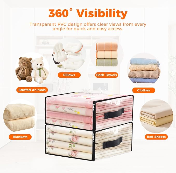 SpaceWhisper 8 Pack Clear Storage Bags, Plastic Blanket Storage Bags with Zipper and Handle, Moving Bags for Comforter, Bedding & Clothes, Closet Organizer and Under Bed Storage (17.7x15.7x7.9 Inch) - Image 4