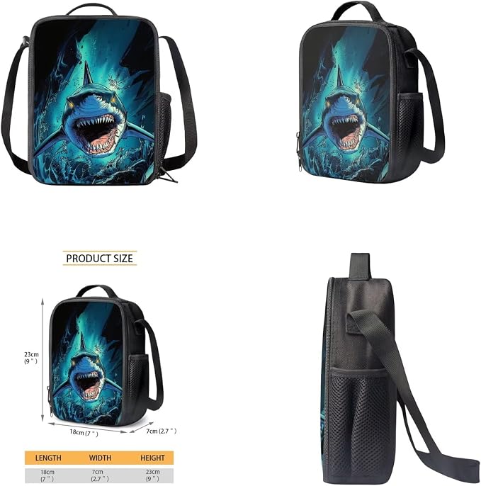 Shark Backpack and Lunch Box Set Boys Preschool Elementary Middle School Bookbag Lightweight Large Capacity Shoulder Laptop Daypack for Travel Back to School Gifts for Students - Image 4