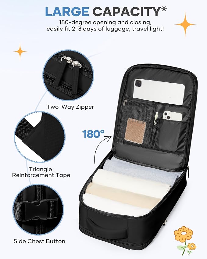 coofay Travel Backpack For Women Men Airline Approved Carry On Backpack Flight Approved Waterproof Sports Luggage Backpack Casual Daypack Small Hiking Backpacks Black Backpacks - Image 5