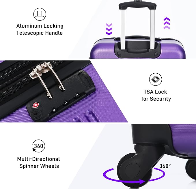 Merax Luggage sets of 13 Piece 16 20 20 28 IN Carry on Luggage Hard Case Purple Luggage Expandable Checked Luggage Suitcase Set with Wheels - Image 4