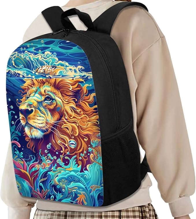 17 Inch Animal Print School Backpack And Lunch Box Set for Kids Lightweight Undersea Lion Backpack for Boys Girls Sturdy School Bag with Insulated Lunchbox Pencil Case Student Bookbag - Image 2