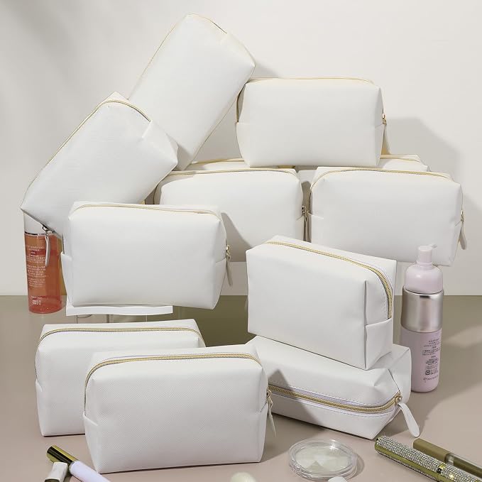 Kigeli 1 Pc Makeup Bag Bulk PU Leather Cosmetic Pouches Waterproof Plain with Zipper Preppy Makeup Pouch Toiletry Bag for Women Wedding Bachelorette Party Gift Travel Storage Organizer (White) - Image 7