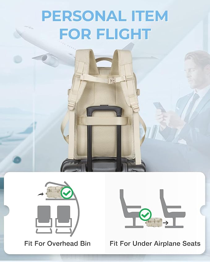 BAGSMART 37L Expandable Travel Backpack Compression Carry On Daypack | Warm Beige weekender bag fits 17" laptop. Water resistant luggage with packing cubes and shoe pouch. - Image 5