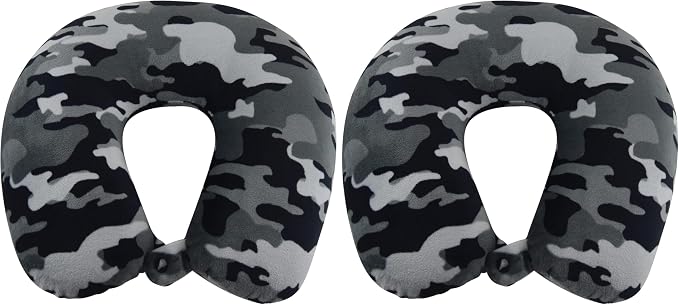 Wolf Essentials Adult Cozy Soft Microfiber Neck Pillow, Compact, Perfect for Plane or Car Travel, Black Camo (Pack of 2) by WorldsBest