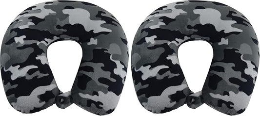 Wolf Essentials Adult Cozy Soft Microfiber Neck Pillow, Compact, Perfect for Plane or Car Travel, Black Camo (Pack of 2) by WorldsBest