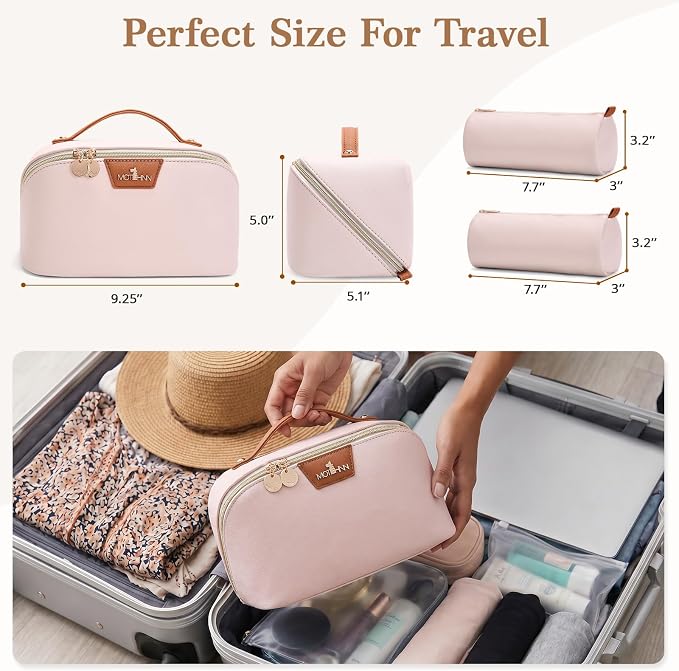 Travel Makeup Bag for Women: 3-in-1 Large Capacity Cosmetics Organizer with 2 Detachable Pouch - Vegan Leather Flat Open Toiletry Bag - Travel Essentials for Full-Sized Bottles(White) - Image 5