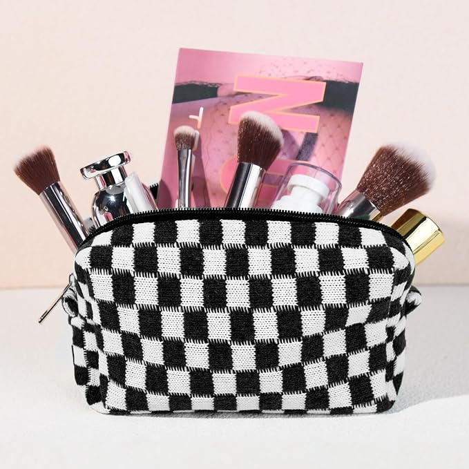 SOIDRAM Checkered Makeup Bag Preppy Cosmetic Bag Bulk Black Makeup Pouch Personalize Travel Toiletry Bag Organizer Cute DIY Makeup Brushes Storage Bag for Women - Image 6