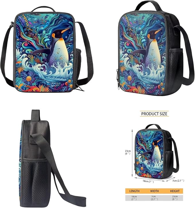 17 Inch Animal Print School Backpack And Lunch Box Set for Kids Lightweight Undersea Penguin Backpack for Boys Girls Sturdy School Bag with Insulated Lunchbox Pencil Case Student Bookbag - Image 5