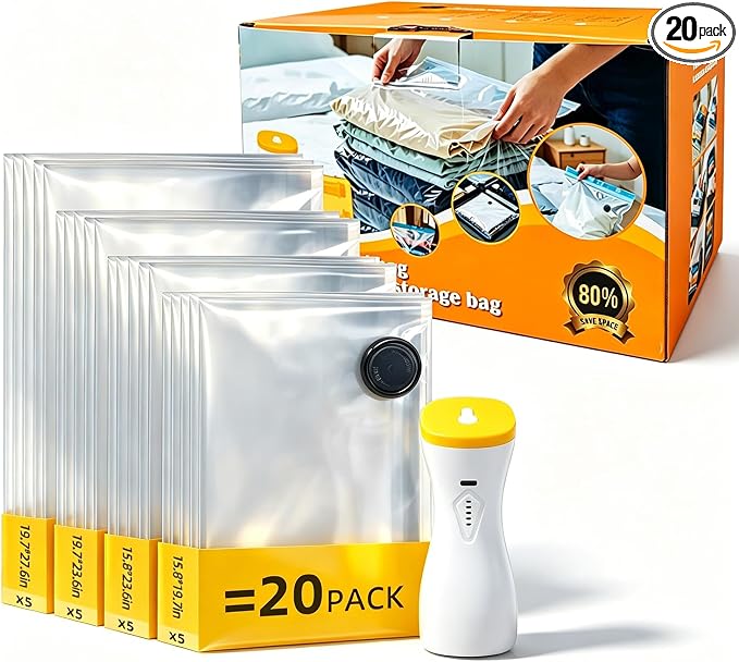 Vacuum Compression Bags, 20 Pack Multi‑Size Space Saver Storage Bags, Airtight Bags for Clothes Bedding Travel & Home Closet Organization by Unknown