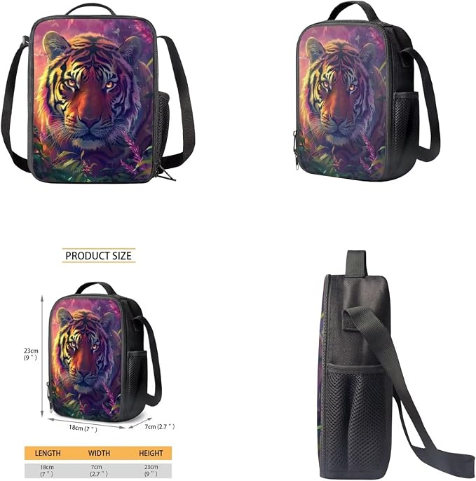 Tiger Backpack for Kids Girls Backpack with Lunch Box Water Bottle Carrier with Strap and Soft Pencil Case 4PCS Set Bookbag with Front Pocket 17 inch Large Capacity School Bag with Side Pocket - Image 4