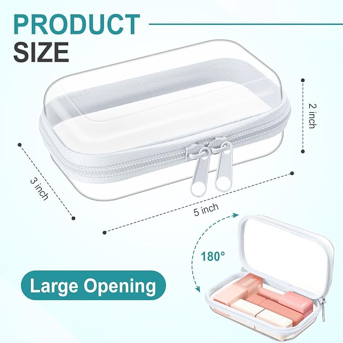 Hoolerry 4 Pcs Hard Clear Zipper Case Makeup Bags Plastic Zipper Pouch Transparent Storage Box Containers for Cosmetics, Snacks, Building Blocks, Puzzles(Clear,5 x 3 x 2 in,White) - Image 2